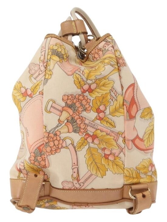 LOEWE Backpack Canvas Leather Beige Gold Auth BA8695 main image 6